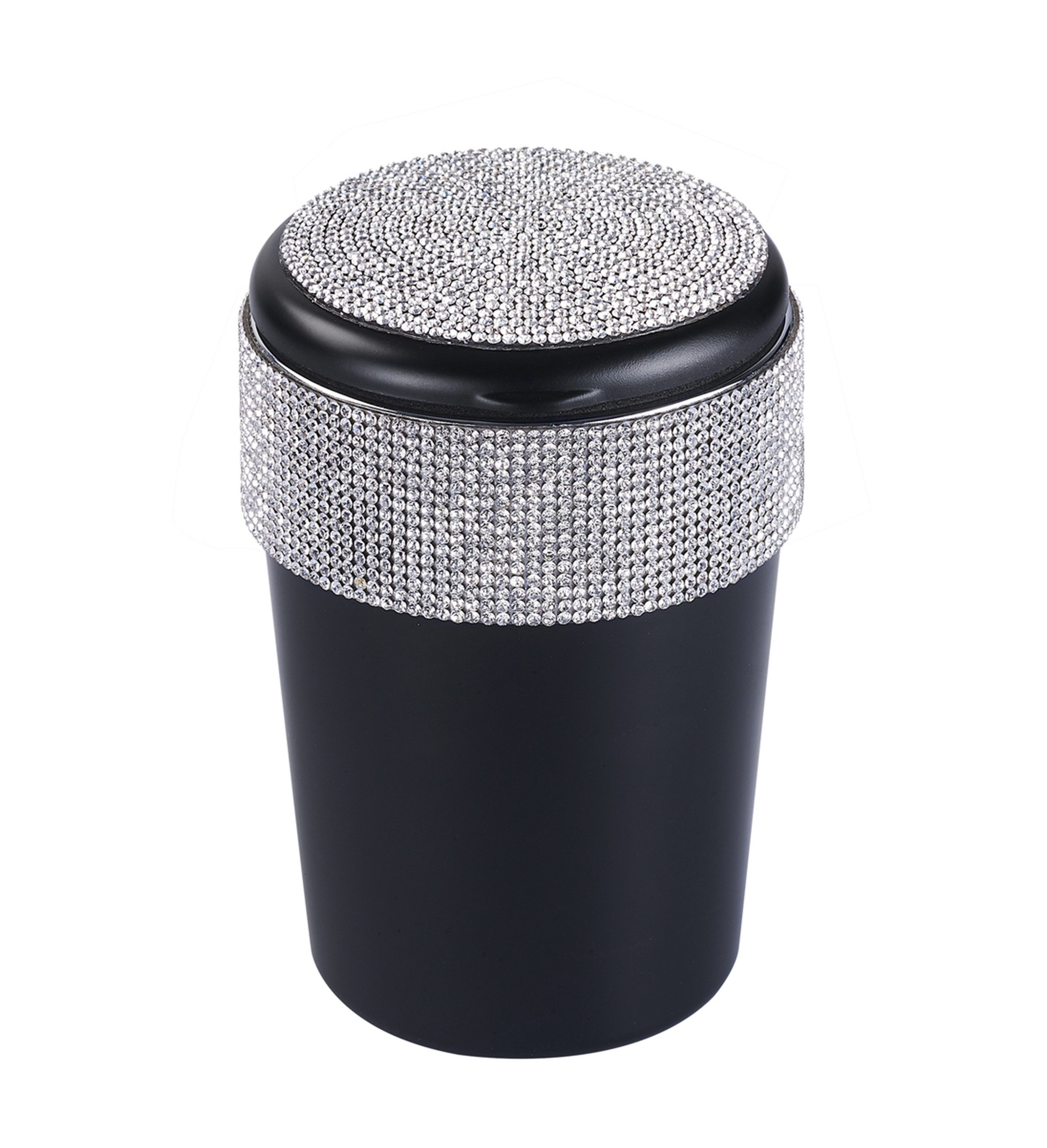 CHAMP Aschenbecher AUTO ASCHENBECHER "Bling Bling" mit Deckel LED-Licht 55 (Silber), Getränkehalter Strasssteinen Autoaschenbecher Beleuchtung Gluttöter