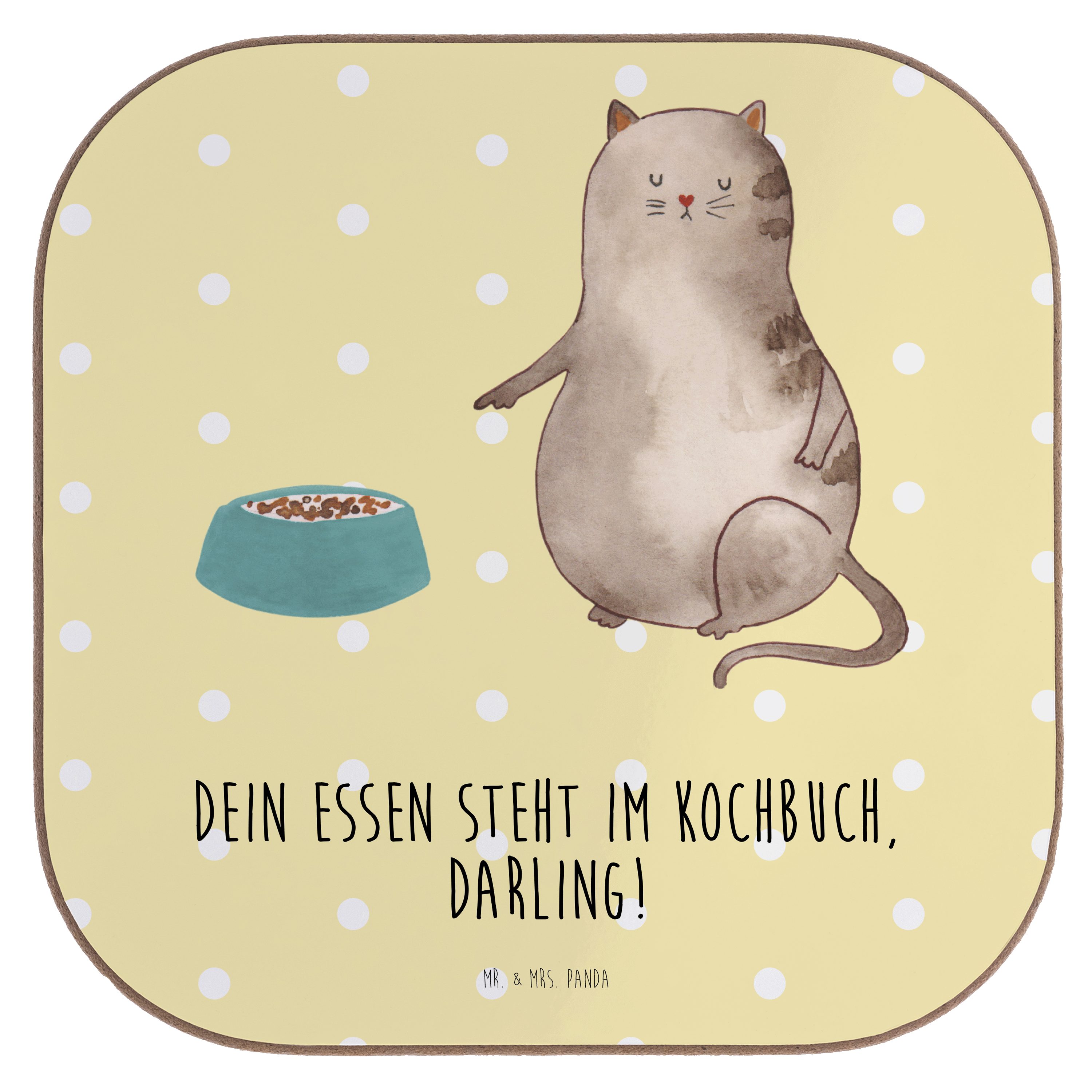 Mr. & Mrs. Panda Katzenfreund, Gelb fressen Ge, Getränkeuntersetzer Katze - - Pastell Geschenk, 1-tlg. Bierdeckel