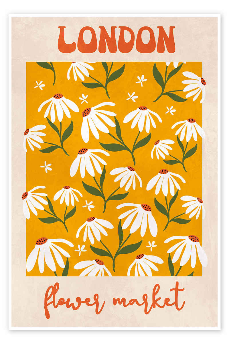 Posterlounge Poster Pineapple Licensing, Flower Market London I, Vintage Grafikdesign