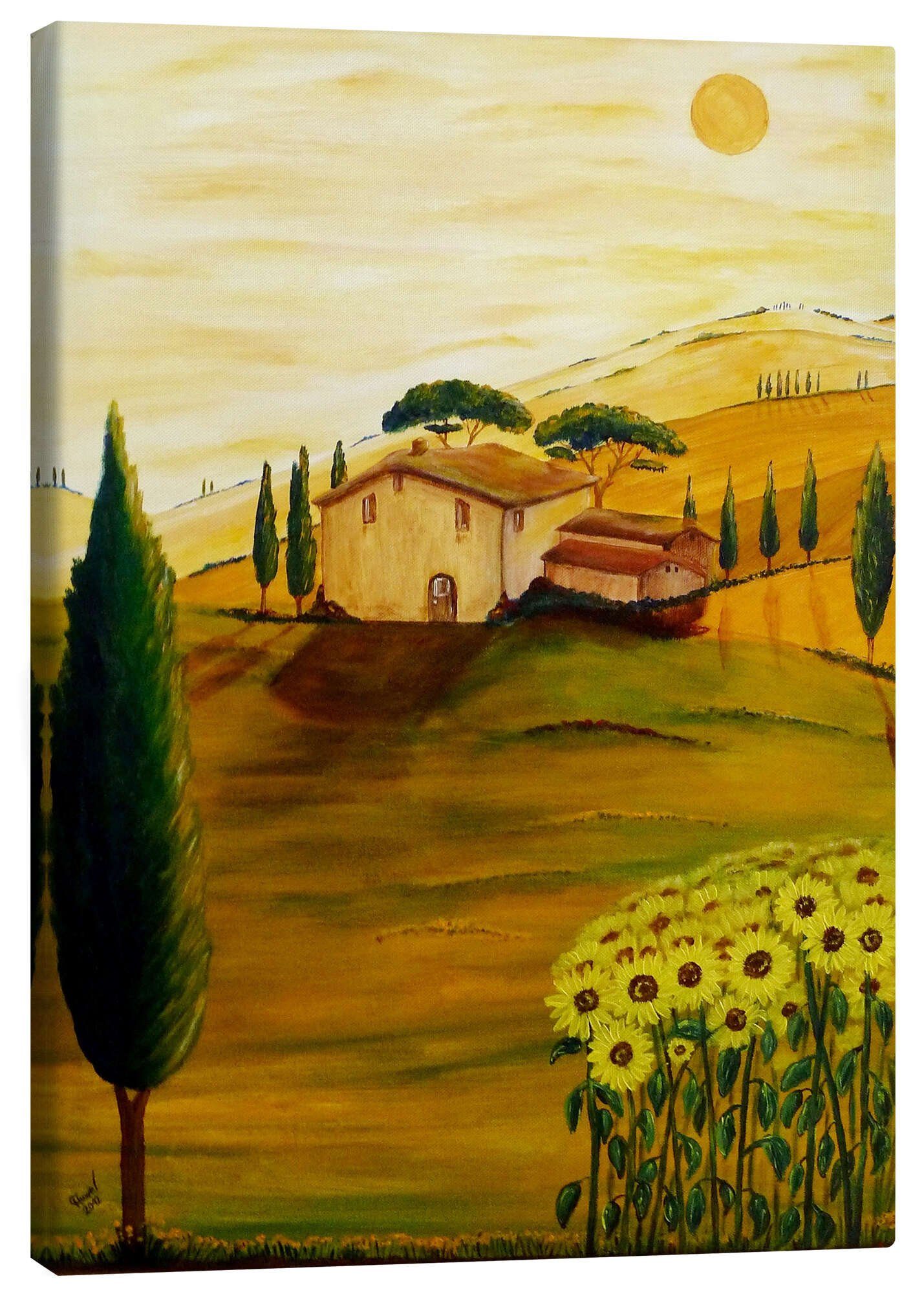 Posterlounge Leinwandbild Christine Huwer, Sonnenblumen in der Toskana, Mediterran Malerei