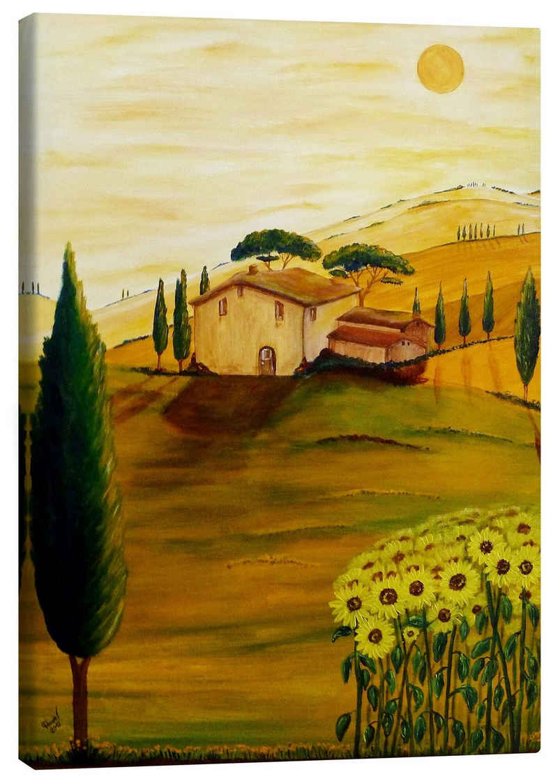 Posterlounge Leinwandbild Christine Huwer, Sonnenblumen in der Toskana, Mediterran Illustration