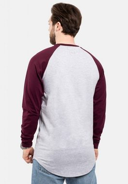 Blackskies T-Shirt Baseball Longshirt T-Shirt Aschgrau-Burgundy Small