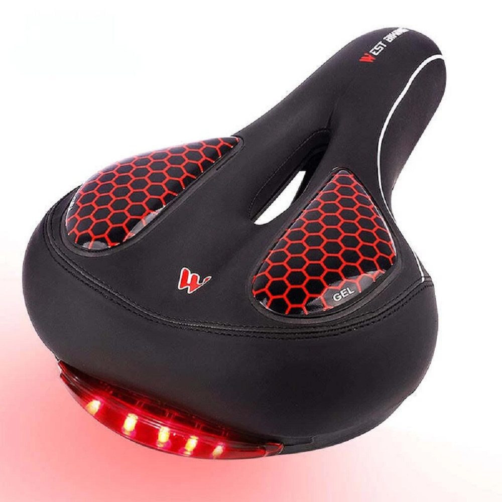 LUCHS Fahrradsattel Gel-Fahrradsattel mit LED-Rücklicht, ergonomisch, atmungsaktiv, geeignet für MTB, Rennrad und Citybike