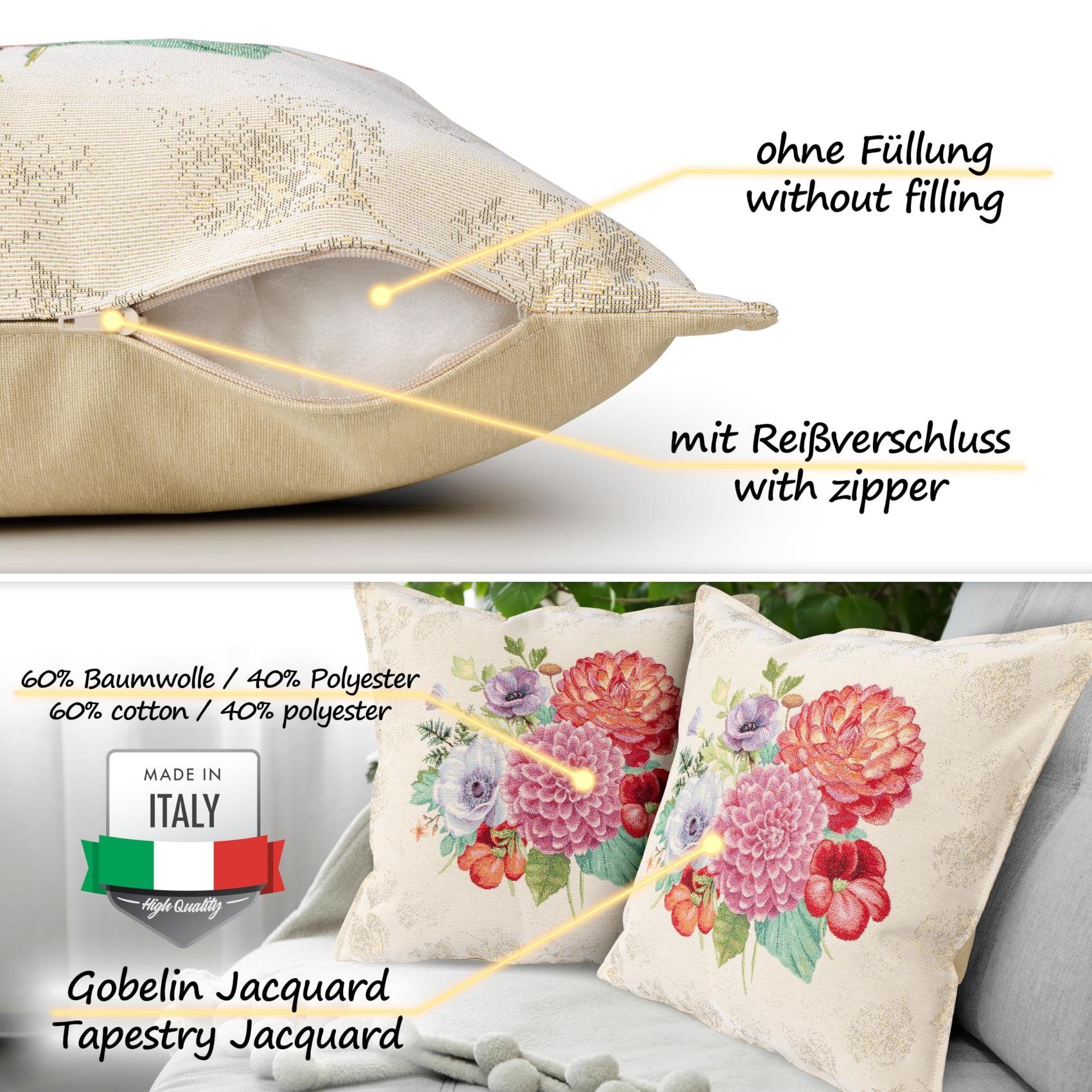 ANRO Dekokissen Jacquard Gobelin Kissenbezug 45x45 cm waschbar Klassik Dekokissenbezug, Vintage ohne Füllung mit Reißverschluss Blumenstrauß Beige