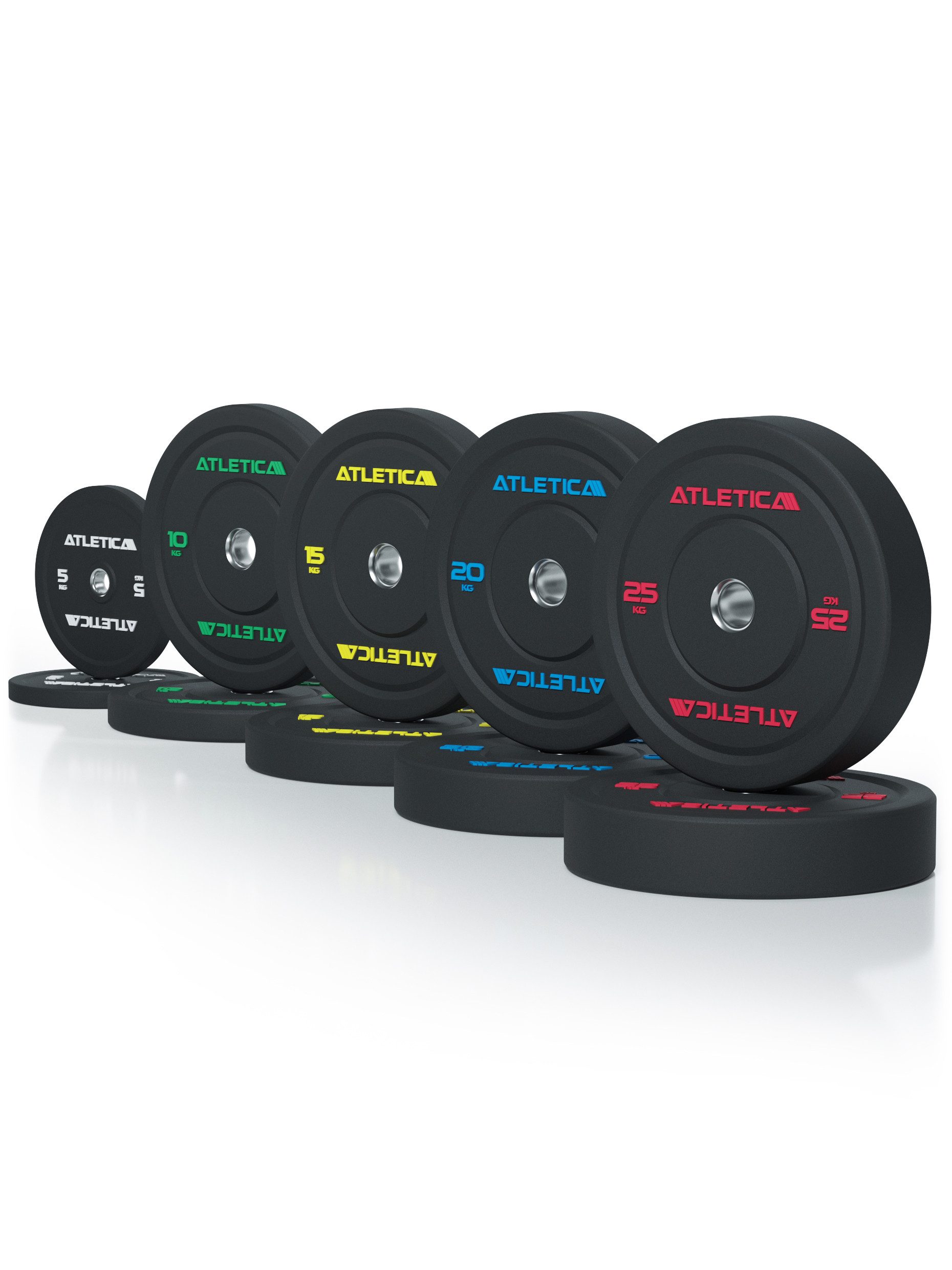 ATLETICA Hantelscheiben High Temp Bumper Plates, SET, Hochwertiger Gummi, 150 kg