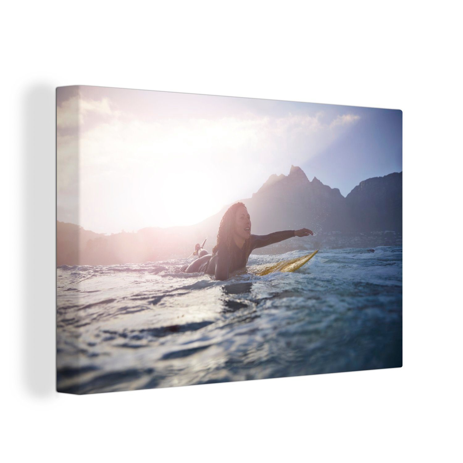 cm paddelt, Surferin OneMillionCanvasses® Leinwandbild Wanddeko, St), Leinwandbilder, Wandbild 30x20 (1 Aufhängefertig,