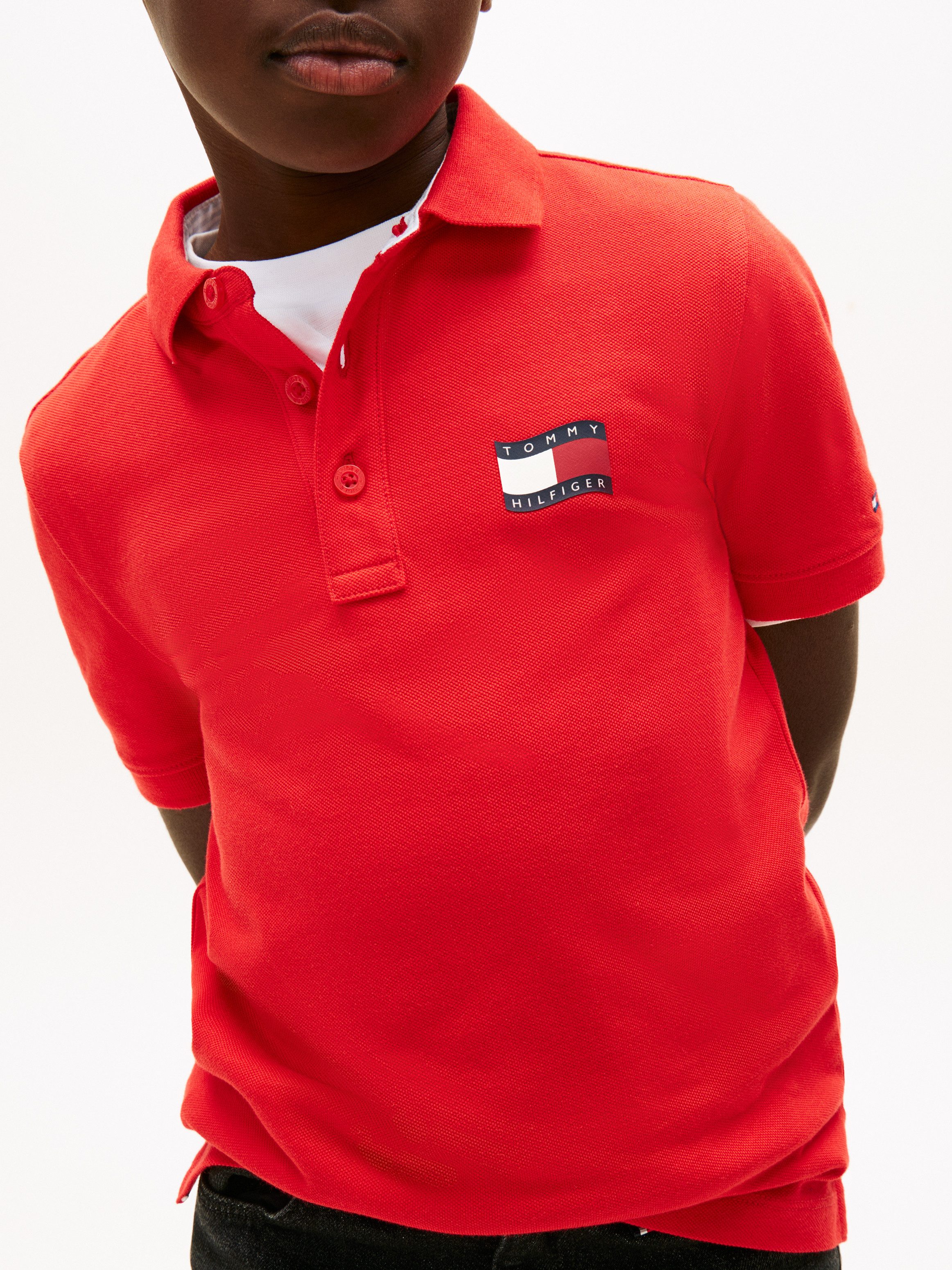 Tommy Hilfiger Poloshirt WAVY FLAG POLO ITHICA PLACKET SHORT SLEEVE Kinder bis 16 Jahre, Baumwoll-Piqué, regular fit