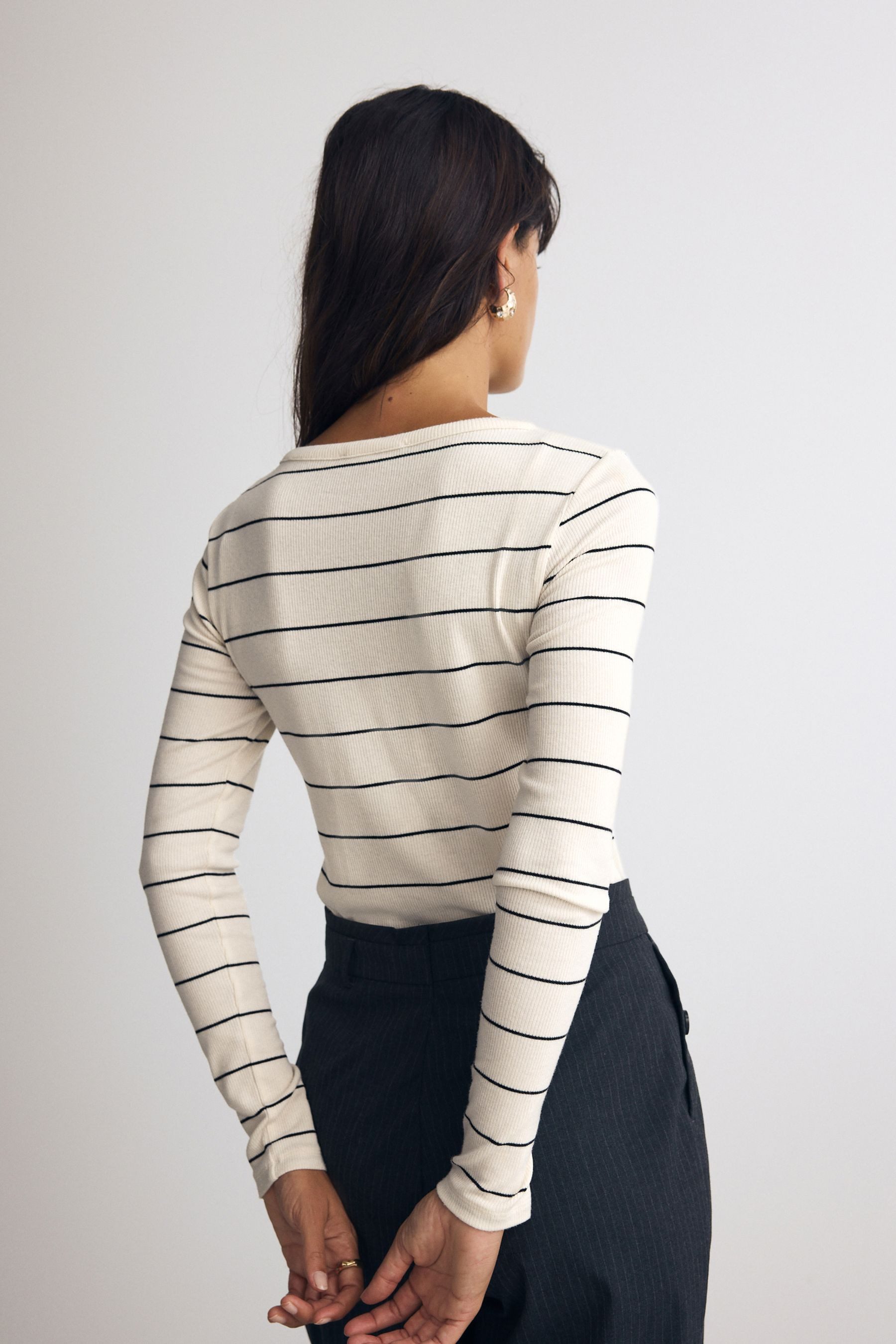Next Langarmbody Gerippter, langärmliger Henley-Body (1-tlg)
