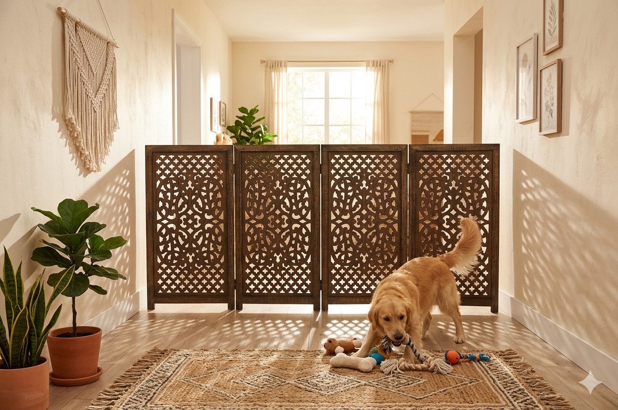 iAnanas Hundegitter faltbar & freistehend - Haustiergitter 180×84 cm Trennwand, Türschutzgitter, Raumteiler oder Kaminschutz