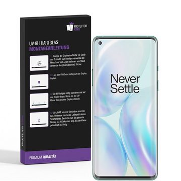 Protectorking Schutzfolie 2x 9H Hartglas für OnePlus 8 FULL CURVED UV Liquid Schutzglas Displays, (2-Stück), Displayschutzglas, Schutzglas Echtglas Tempered 9H Härte HD-KLAR