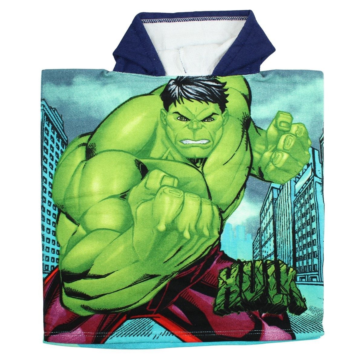 MARVEL Badeponcho Marvel Avengers Hulk Kinder Mikrofaser Poncho Badeponcho mit Kapuze, Polyester, Kapuze, ohne