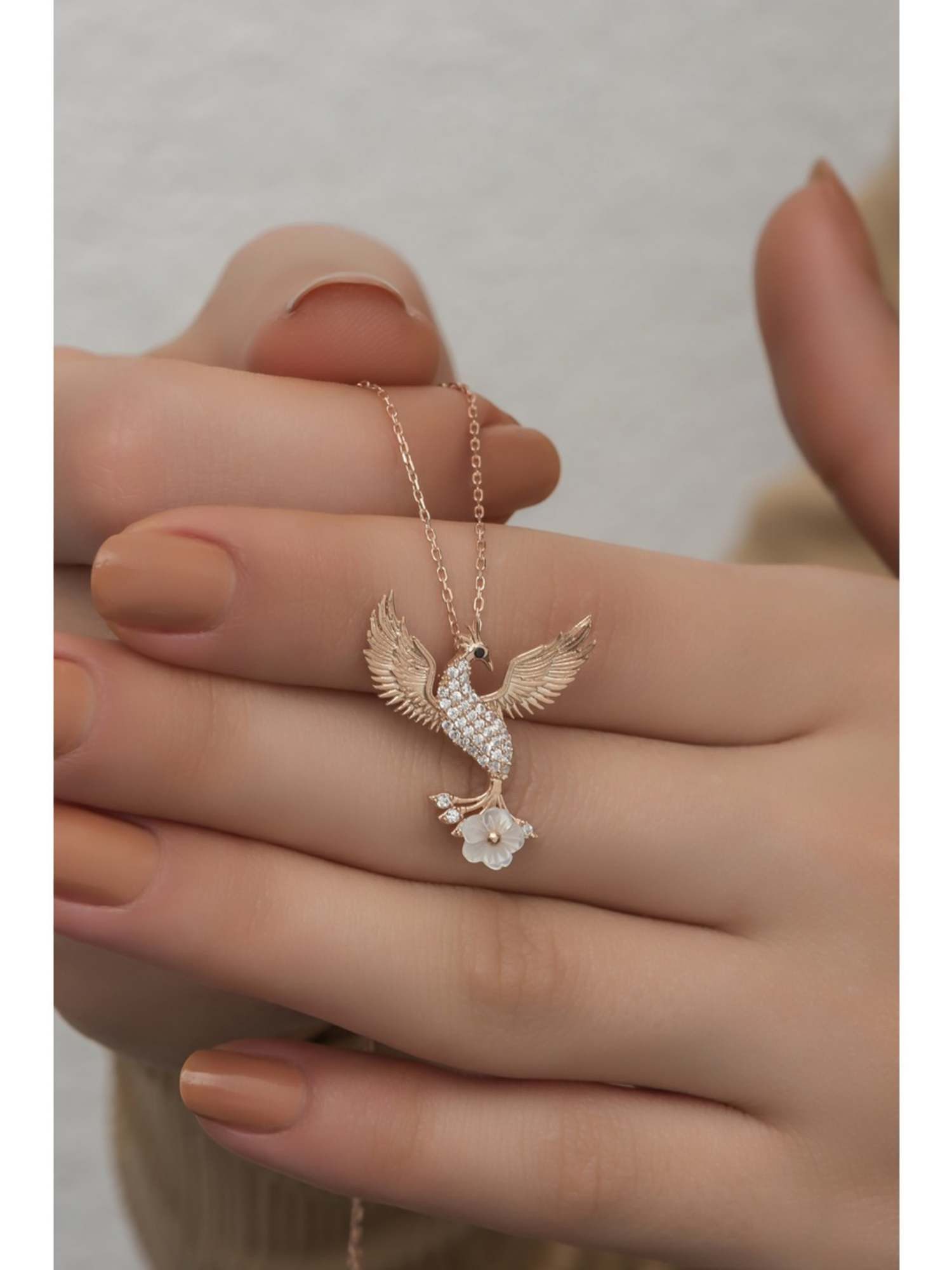 Nisan Kette und Anhänger Set, 925er Silber Halskette – Phönix mit Magnolien günstig online kaufen