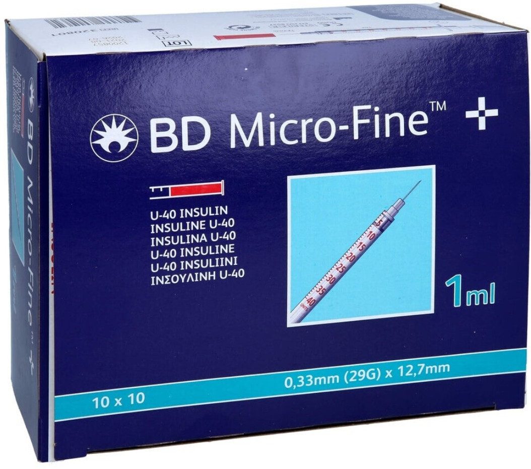 Becton Dickinson Feindosierspritze BD Micro-Fine+Insulinspritze 1ml U40 0,33x12,7mm, (Spar-Set, Weltweiter Bestseller, 100-St., Steril verpackt), latexfrei