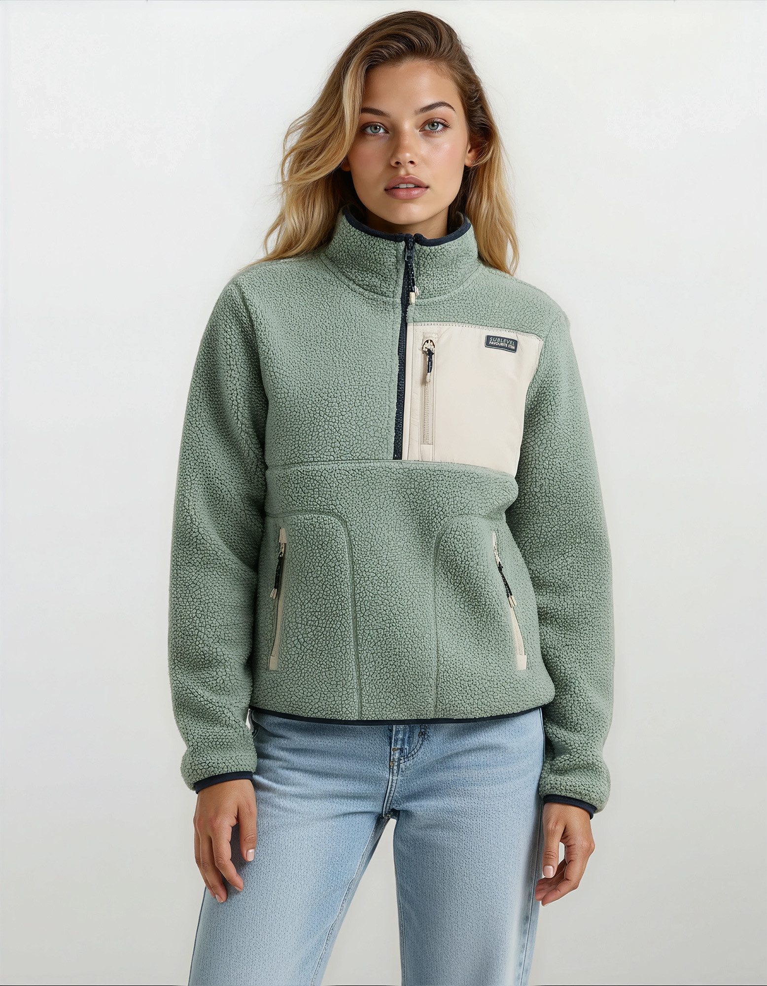 SUBLEVEL Fleecejacke Damen Teddyfleece Kuschelig Übergangsjacke Jacke Outdoor Jacke Stehkragen, Kapuze, flauschig, kuschelig, warm, Outdoor