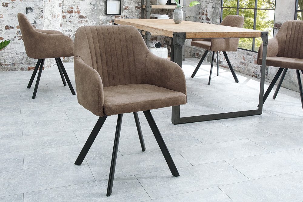 riess-ambiente Polsterstuhl LUCCA antik taupe/schwarz – Microfaser, mit Armlehne, Metall-Beine (Einzelartikel, 1 St), bequeme Polsterung im Retrolook – ideal für Esszimmer oder Küche