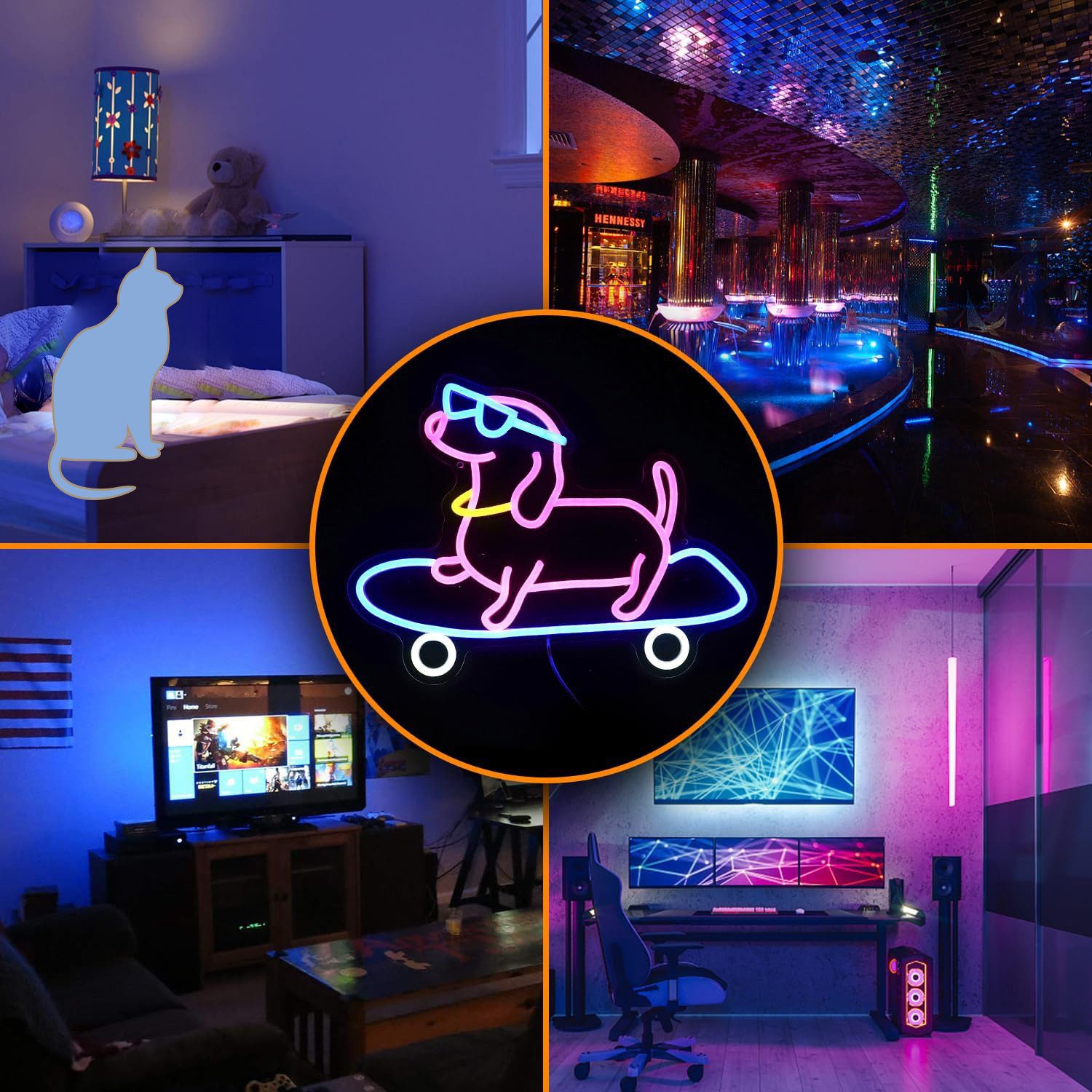 MUPOO LED Dekolicht LED-Neonschild,Dackel Skateboard Hund,LED Neon Sign Acryl Wandleuchte, Dimmbar USB Partybeleuchtung Nachtlicht,Gaming Wanddekoration,Pet Shop