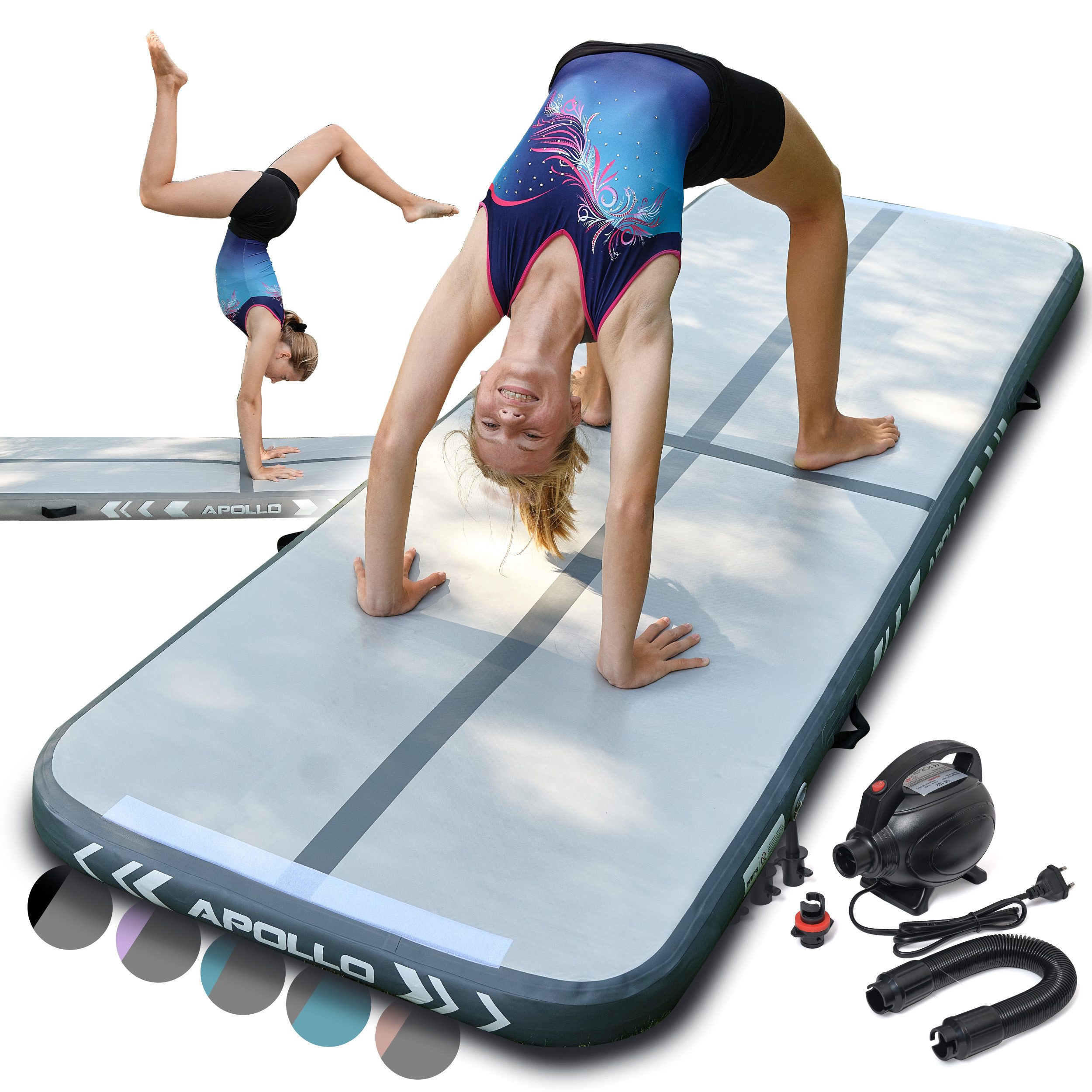 Apollo Gymnastikmatte Air Mat Pro - Airtrack Matte für Gymnastik, Yoga und Pilates, aufblasbar und in zwei Längen erhältlich