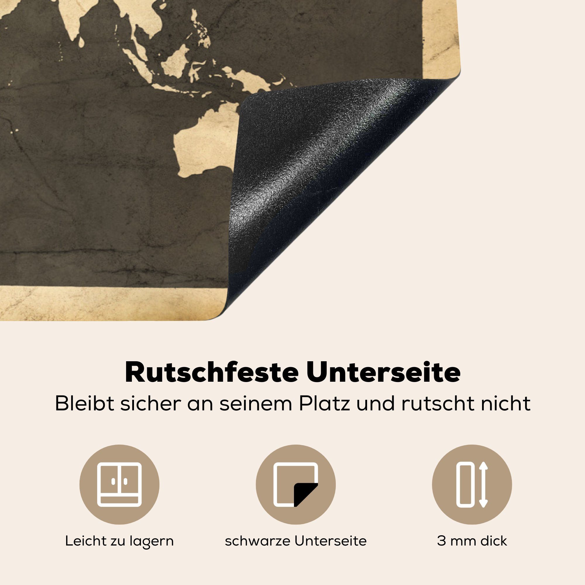 für tlg), Vinyl, - die Ceranfeldabdeckung Weltkarte 81x52 Induktionskochfeld Zitat Kompassrose, Schutz cm, - küche, (1 Herdblende-/Abdeckplatte MuchoWow