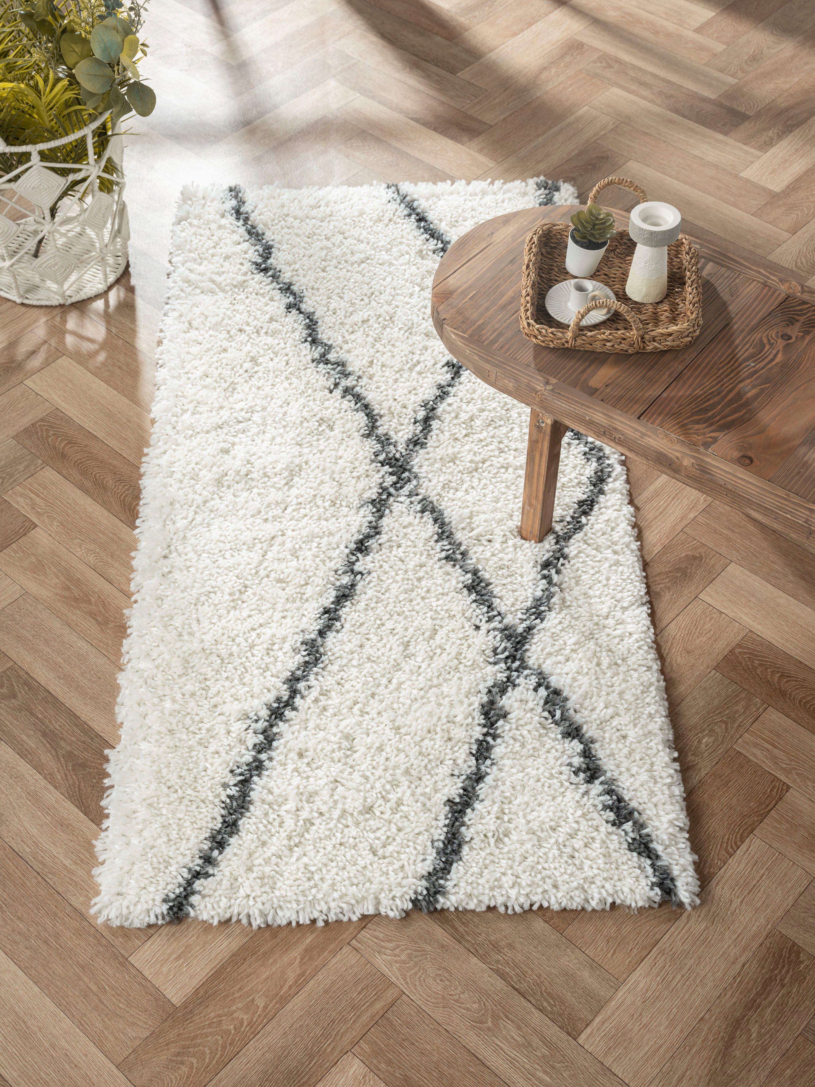 Myflair Möbel & Accessoires Hochflor-Teppich My Shaggy Raute, rechteckig, Höhe: 37 mm, Rauten Design, leicht glänzend, extra weich, auch in rund & als Läufer