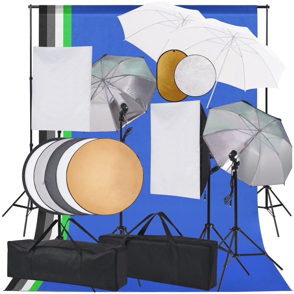 vidaXL Fotohintergrund Fotostudio Set Softbox-Lampen Schirm Hintergrund Reflektor