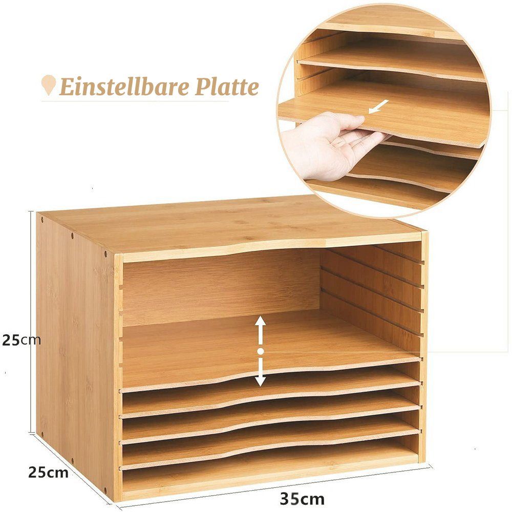 Homfa Briefablage, Bambus Dokumentenablage, mit 5 Fächer, 36x25x26cm
