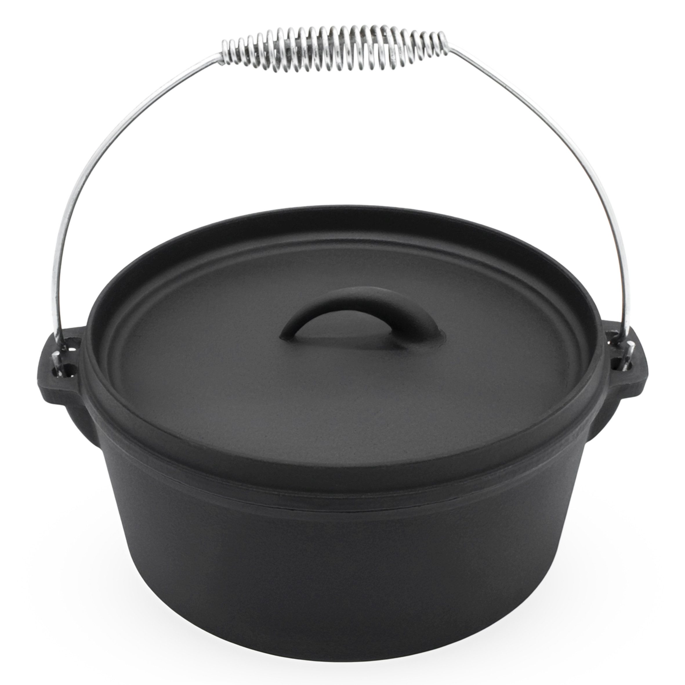 Spetebo Servierpfanne Gusseisen Feuertopf mit Tragegriff - 25 cm, Gusseisen (2-teilig, 2-tlg), Dutch Oven zum Braten Grillen Schmoren