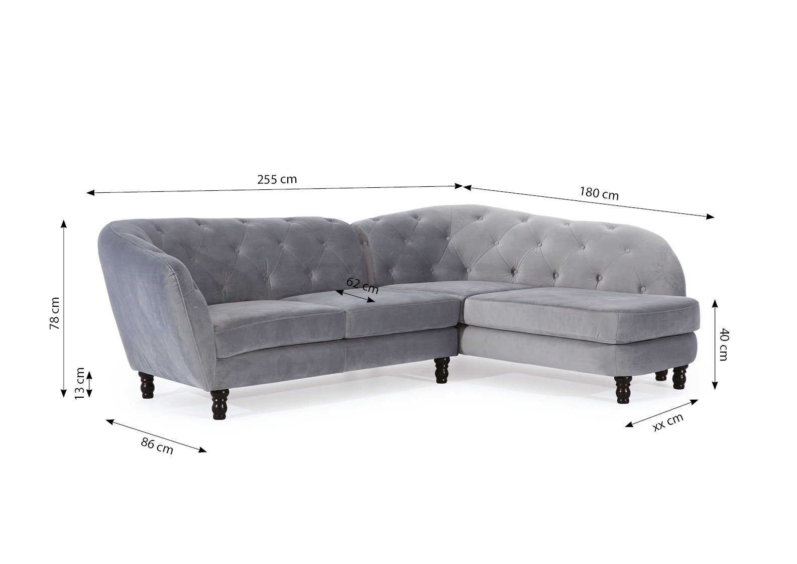 Fun Möbel Ecksofa Ecksofa Designersofa CHARLOTTE in Stoff Matt Velvet, 1 Teile