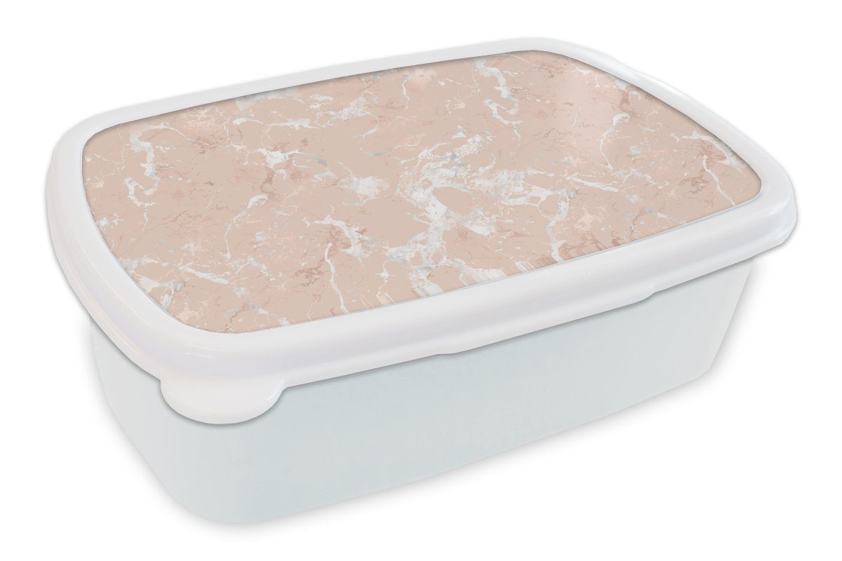 MuchoWow Lunchbox Roségold - Marmor - Muster - Luxus, Kunststoff, (2-tlg), Brotbox für Kinder und Erwachsene, Brotdose, für Jungs und Mädchen weiß