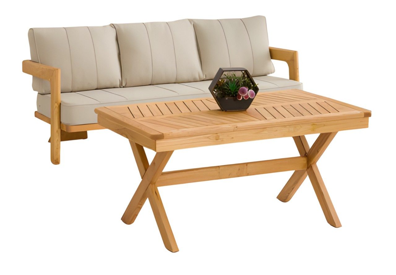 Xlmoebel Gartenlounge-Set Gartenmöbel Set Holz Beige modern, 2-teilig, (Gartenmöbel-Set, 2-tlg., 3-Sitzer Sofa; Esstisch), Made in Europa
