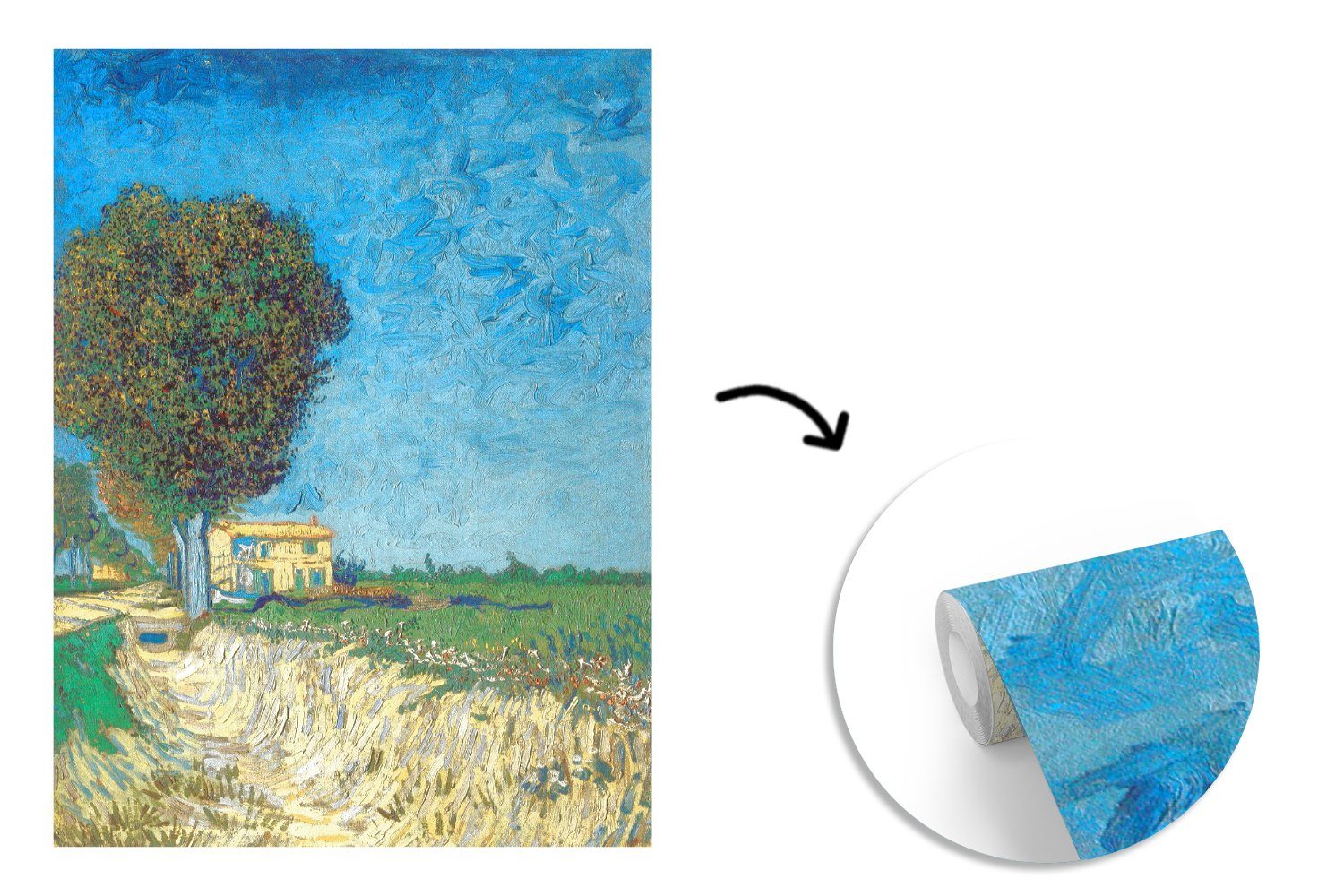 Gogh, Matt, für Arles Vincent Wohnzimmer Fototapete Fototapete St), Küche, (3 Vliestapete van Die bei bedruckt, MuchoWow - Schlafzimmer Allee