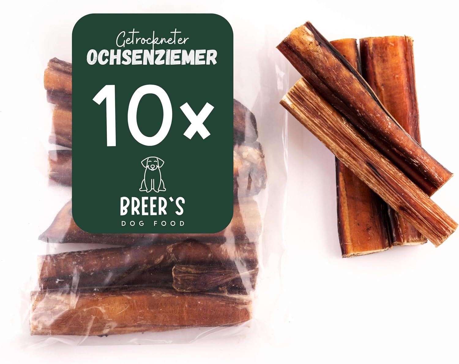 Breers Pet Food Ochsenziemer getrocknet 20 cm 10 Stück Kausnack Hundeleckerli, Einzelfuttermittel für: Hunde, Harter Kauartikel, Leckerli getreidefrei, Kausnack zuckerfrei