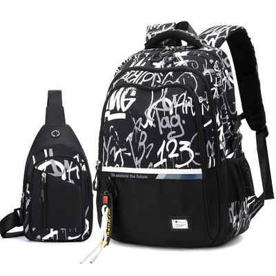 Anqier Schulrucksack Schulrucksack Rucksack-Set Schule Alltagsrucksack,mit Brusttasche (Schulrucksäcke,Sportrucksack,Tagesrucksack, Uni Rucksack,Laptoptasche, Teenager USB Rucksack mit Umhängetasche,Schultasche mit Laptopfach), Alltagsrucksack, Rucksack für Freizeit, Schule, Arbeit und Reise