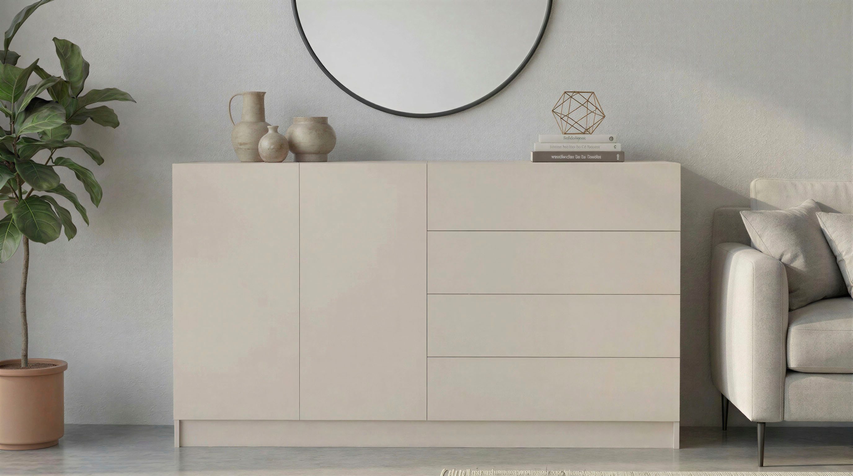 borchardt Möbel Kommode Vaasa, Breite 152cm, Höhe 79cm, grifflos, Modernes Sideboard mit 2 Türen und 4 Schubfächern