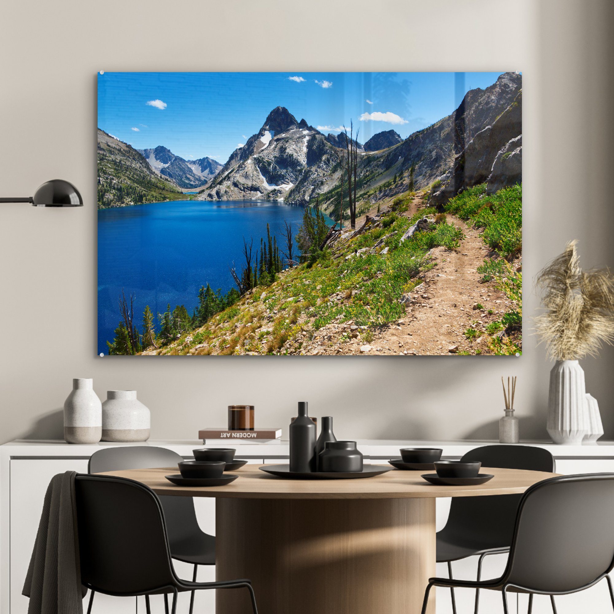 Acrylglasbilder (1 & Acrylglasbild MuchoWow Sawtooth Lake, Schlafzimmer Wanderweg St), am Wohnzimmer