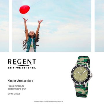 Regent Quarzuhr Regent Kinder-Armbanduhr grün schwarz, Kinder Armbanduhr rund, mittel (ca. 32mm), Textilarmband