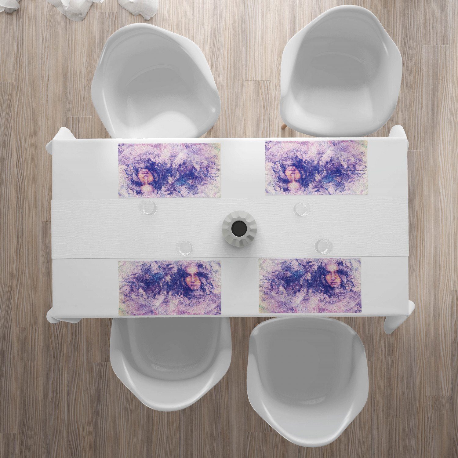 Tischdekorations 4x), (4-teilig, Küche Frau Erdig 4 Waschbare aus Esszimmer Stoff Atlas einer Teilig-St., Set Platzset, Digitaldruck, einem mit Abakuhaus, Gesicht