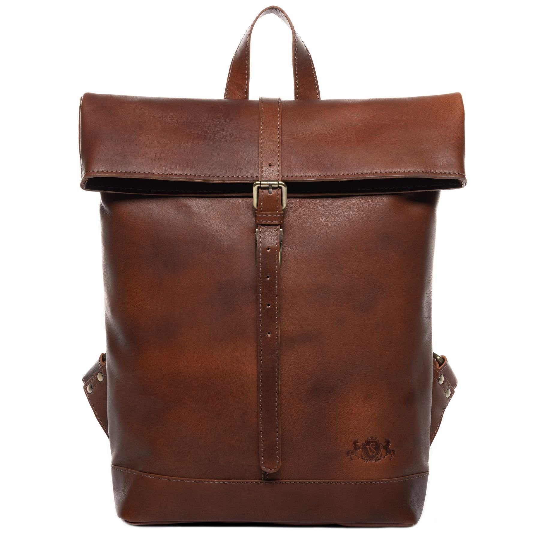 SID & VAIN Rucksack echt Leder Rucksack 15 Zoll Laptop Fach chestnut, Cityrucksack 15,4 Zoll echt Leder Unisex, Rucksack hellbraun