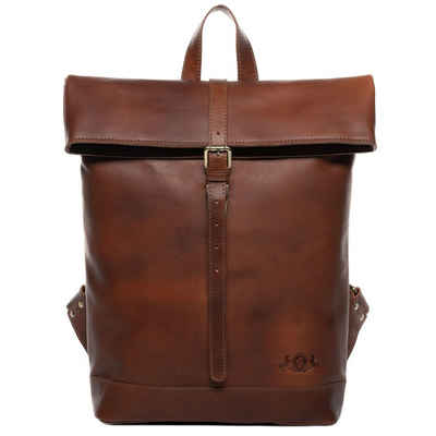 SID & VAIN Rucksack »JAY«, Cityrucksack 15,4 Zoll echt Leder Unisex, Rucksack hellbraun