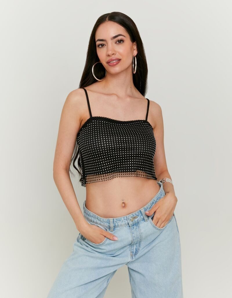 Tally Weijl Trägertop SSLPENETTA Materialmix, figurbetont, mit Netz und glitzernden Strasssteinen