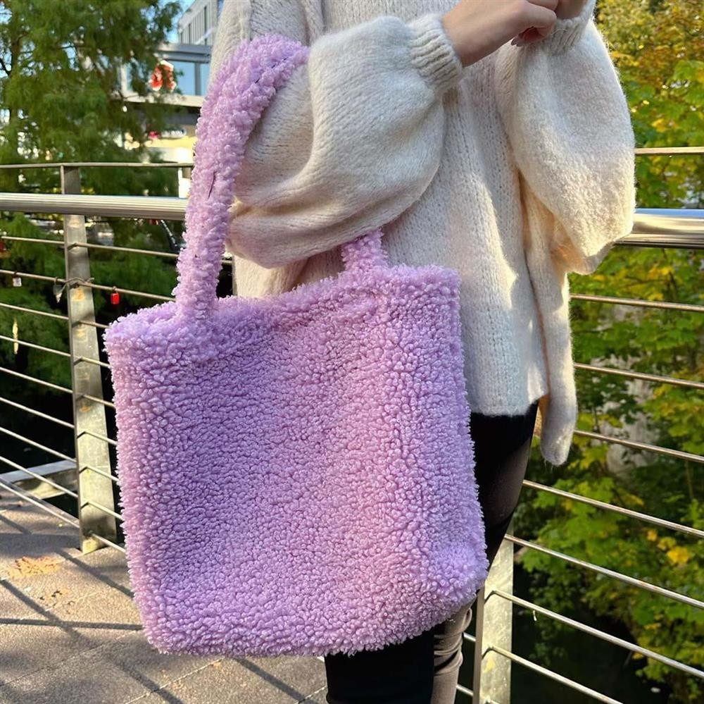ITALYSHOP24 Schultertasche ITALY DAMEN TEDDY TASCHE Shopper Plüsch Hobo Tote Bag Pelz Teddyfell, Handtasche, Felltasche, Umhängetasche Wintertasche
