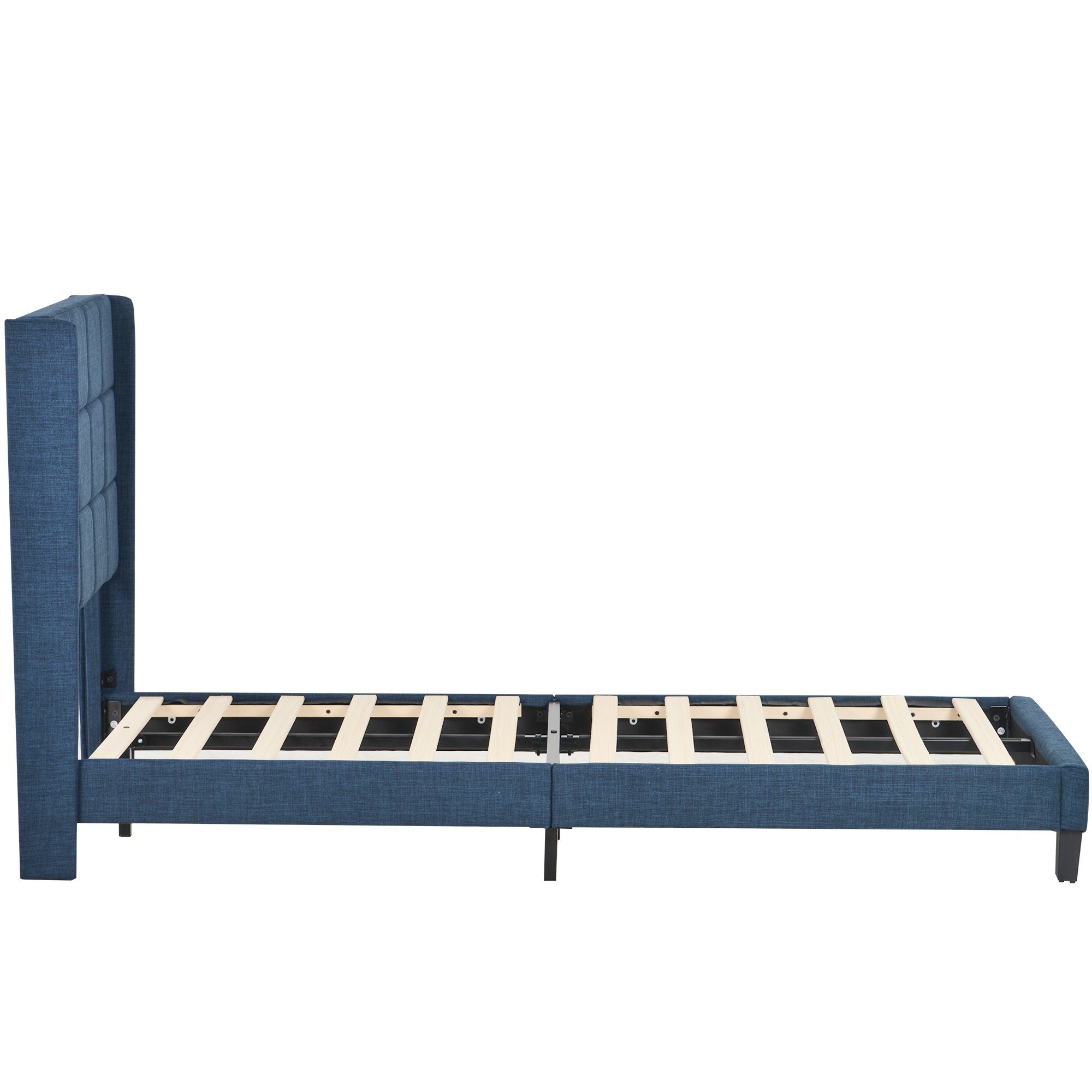 Flieks Polsterbett Matratze Einzelbett (1-tlg), blau Holzbett Leinen 90x200cm ohne