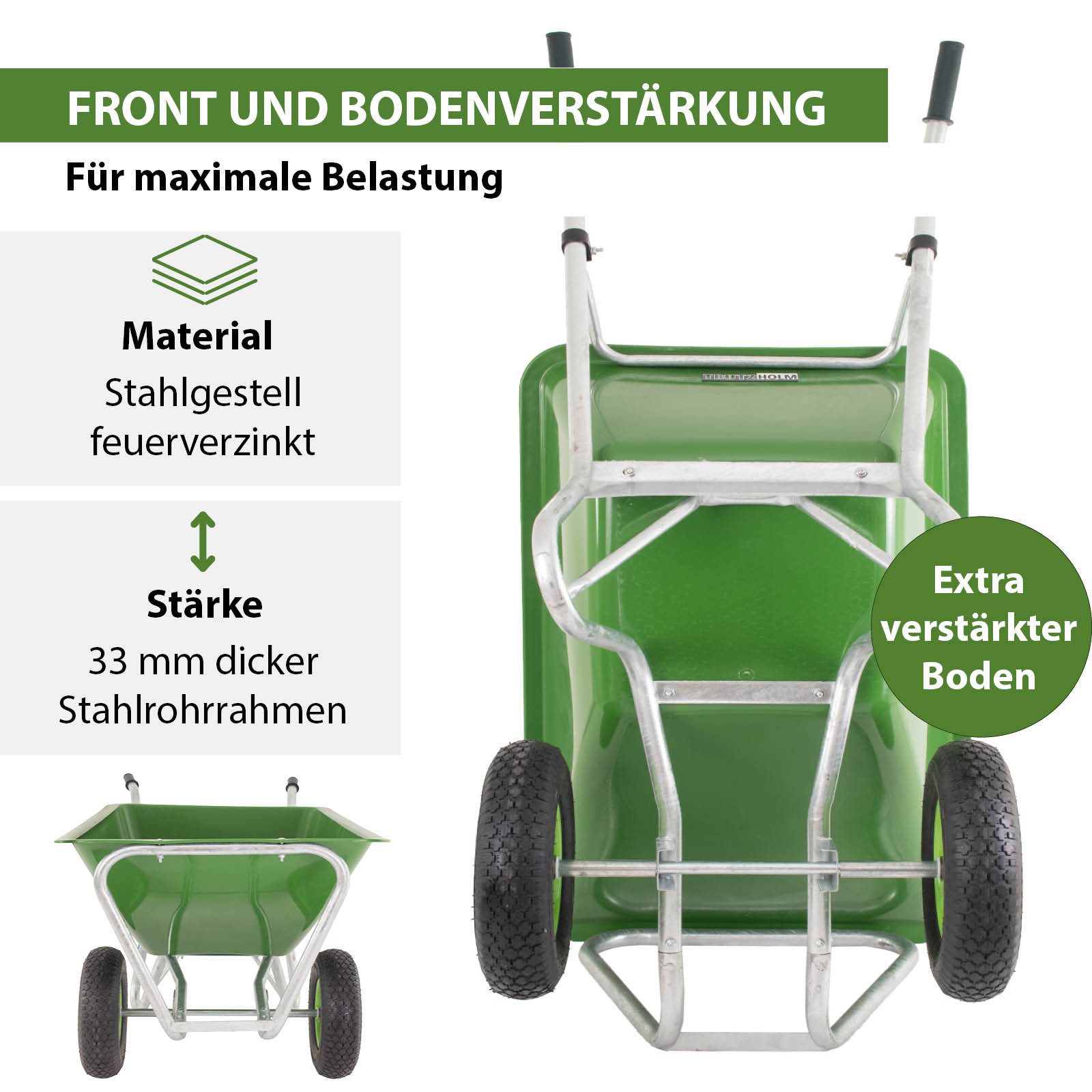 TRUTZHOLM Schubkarre 2-Rad XL 200L 300kg Gartenschubkarre Schiebkarre Hofkarre Luftrad, (Artikel, 1-tlg), Hohe Stabilität