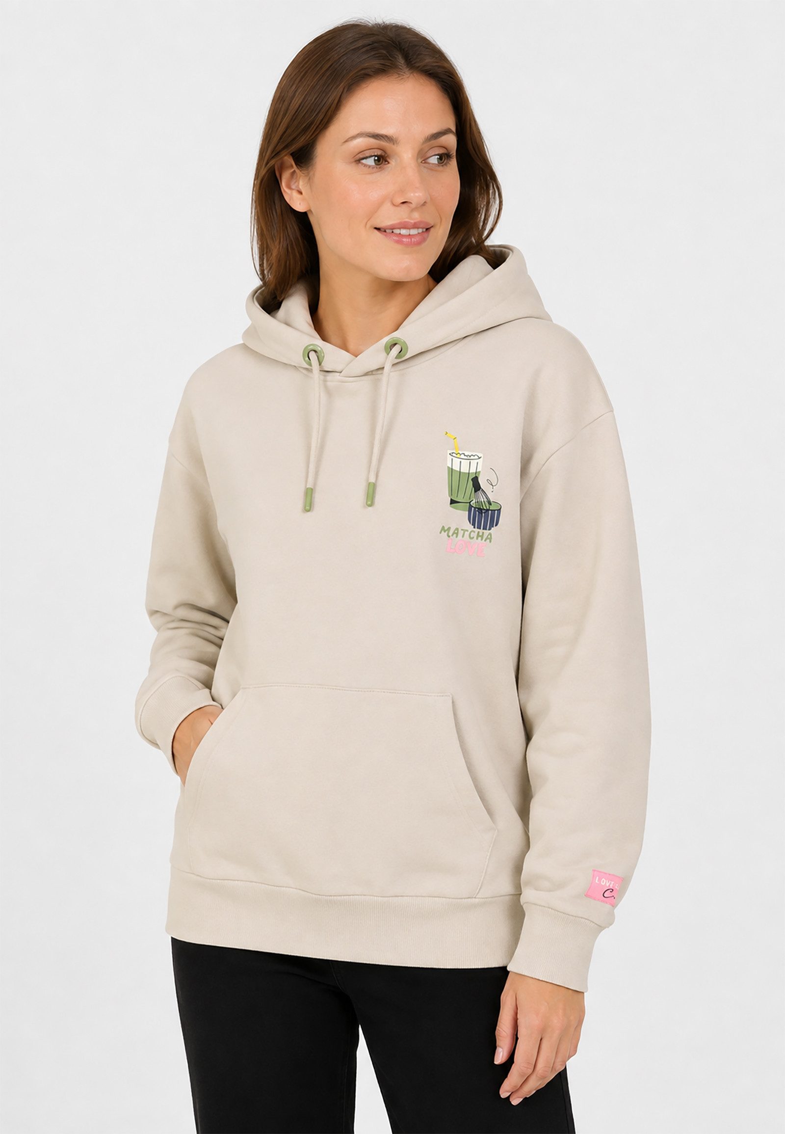 SUBLEVEL Hoodie Kaffee-Motivprint Elastikbündchen Kapuze für Damen (1-tlg) Rundhalsausschnitt, Grafikprint, Normale Passform, Kängurutasche – Bild 2 von 5