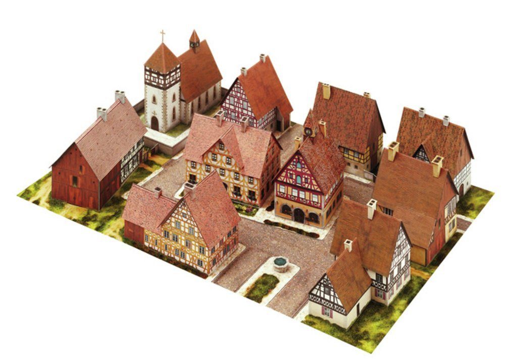 Aue Verlag Modellbausatz Schreiber-Bogen Dorf mit Fachwerkhäusern, 1:160, N