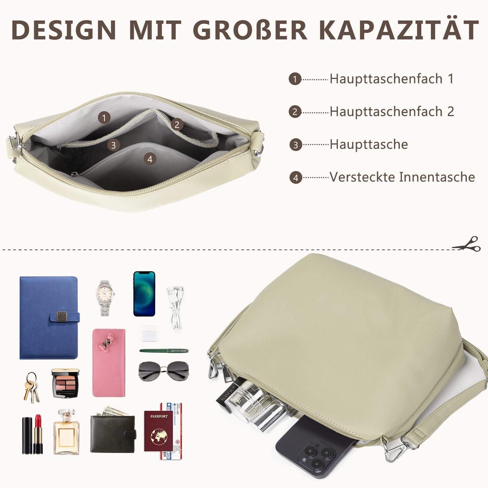 TAN.TOMI Shopper Damen Henkeltaschen Groß Handtasche Mit Einer Kosmetiktasche (2-tlg., Henkeltasche 2PCS Set Einfach Tote Bag), Handtaschen Damen Groß PVC Umhängetasche