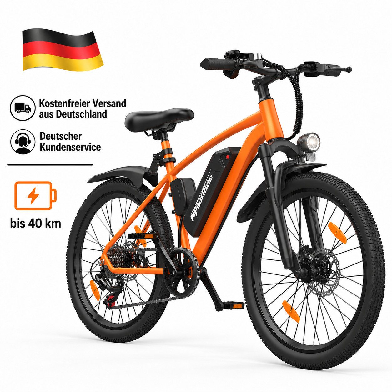 PixelPilot E-Bike Cityrad Q7 26 Zoll Elektrofahrrad mit abnehmbarem 36 V 10 Ah Akku, Shimano 7, 7 Gang, Kettenschaltung, Heckmotor, 360 Wh, (Packung), LCD-Display und LED-Beleuchtung, Federgabel mit Lockout-Funktion