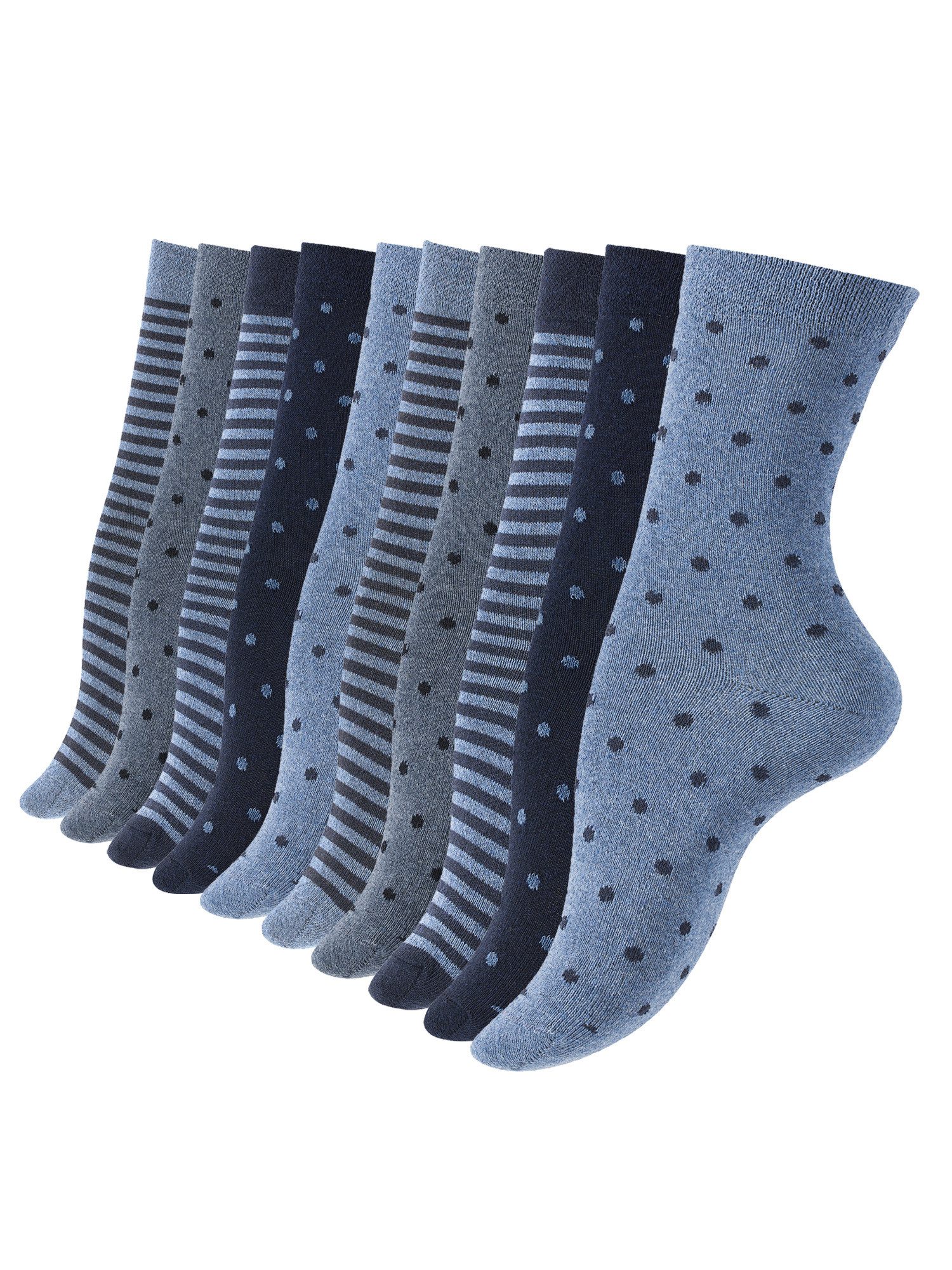 Vincent Creation® Socken Damen Socken Streifen & Punkte (10-Paar) in angenehmer Baumwollqualität