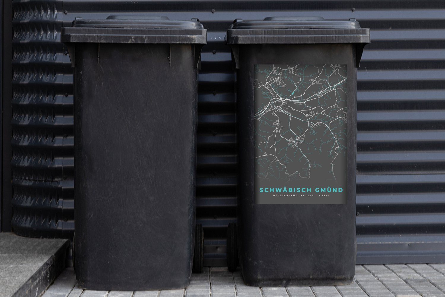 - - Mülltonne, Blau - Deutschland Sticker, Wandsticker Mülleimer-aufkleber, (1 St), Schwäbisch Gmünd Abfalbehälter Container, Karte Stadtplan MuchoWow -