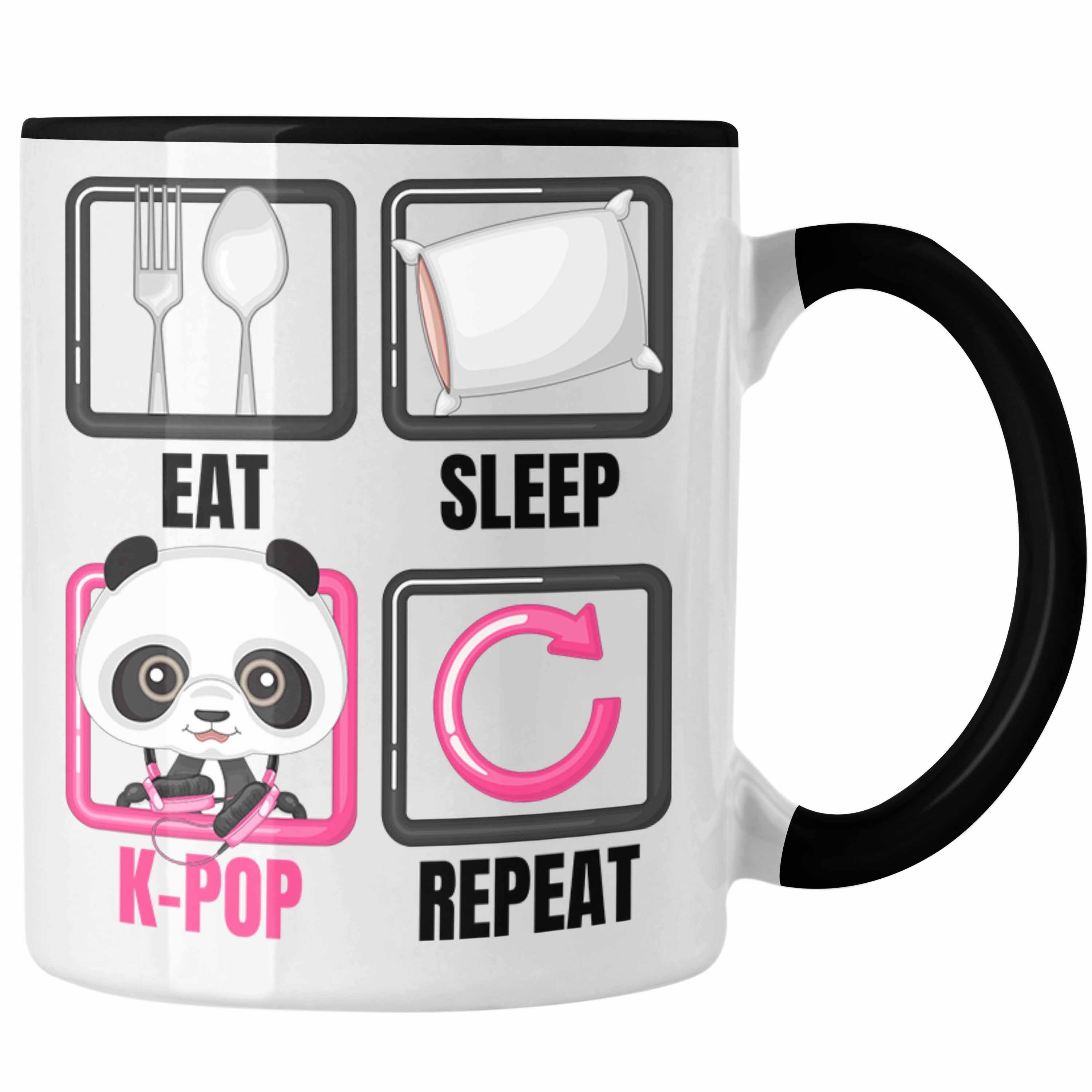 Trendation Tasse Eat Sleep K-Pop Tasse Geschenk Koreanische Musik Kpop Geschenkidee Spr Schwarz