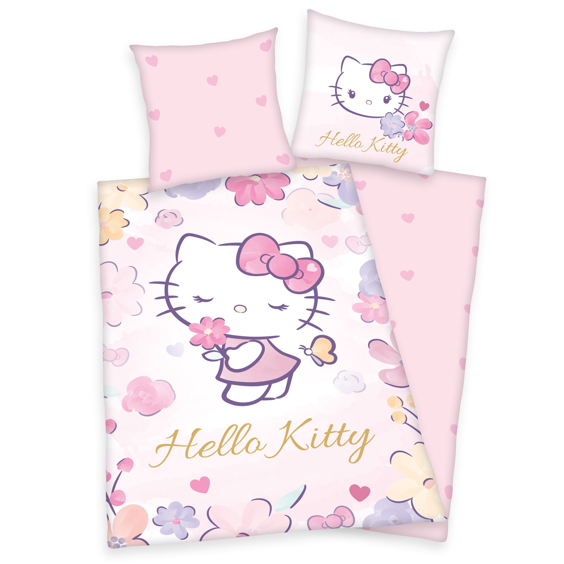 Herding Bettwäsche, Baumwolle, 2 teilig, 2tlg. Mädchen Bettwäsche Hello Kitty 135x200cm Baumwolle Bettgarnitur